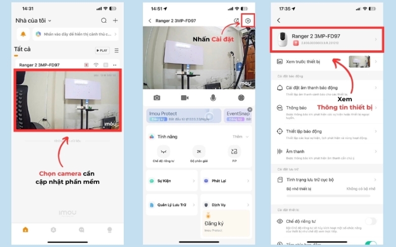 chọn camera cần update phần mềm